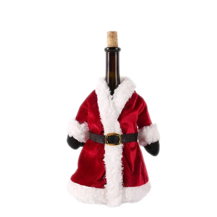 Świąteczny pokrowiec na butelkę z futrzanym kołnierzem – elegancki pokrowiec na butelki wina, dekoracja gnomów na Boże Narodzenie, idealny jako opakowanie na prezent |