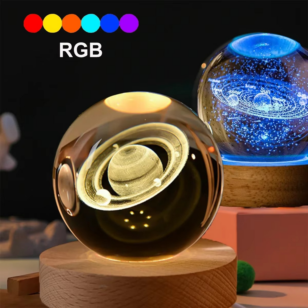Lampa nocna w kształcie kryształowej kuli RGB o średnicy 2,36 cala z Drogą Mleczną i Księżycem - Dekoracja nocna inspirowana kosmosem