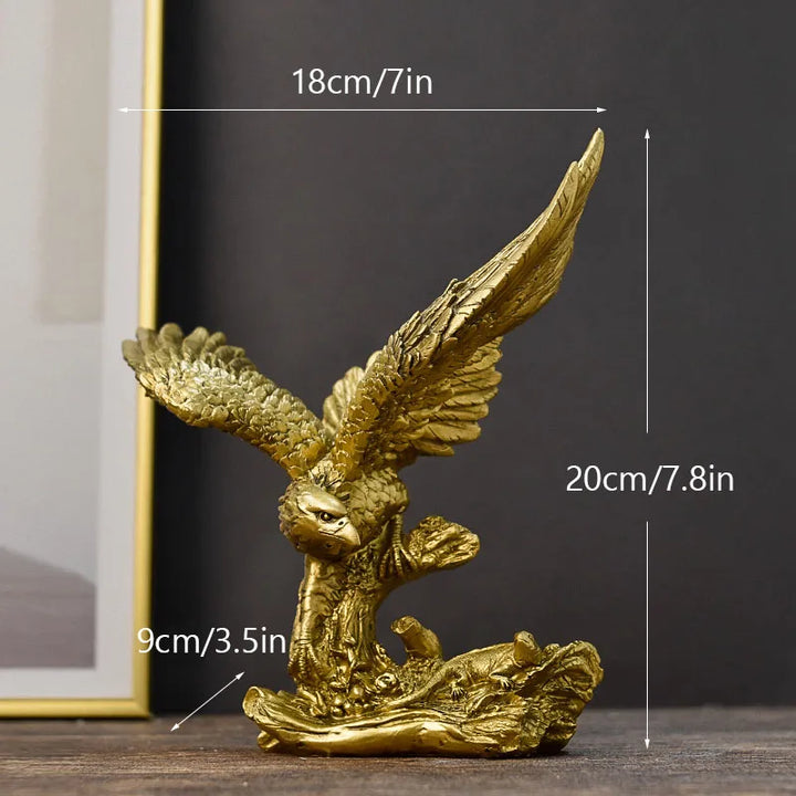 Figurka Orła Złotego z Żywicy - Artystyczny Model Zwierzęcia do Domu lub Biura - Feng Shui Dekoracyjna Figura