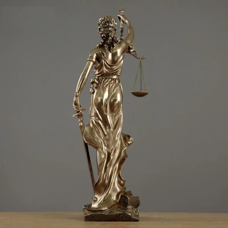 ERMAKOVA Europejska antyczna brązowa statua greckiej bogini sprawiedliwości, rzeźba Fair Angels z żywicy, ozdoby, dekoracja domu, prezent