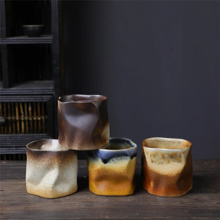 Nieregularny, skręcony kształt filiżanki 9.47 uncji/280 ml ceramiczna filiżanka do kawy i herbaty bez uchwytu polichromatyczne kreatywne ceramiczne kubki filiżanki retro
