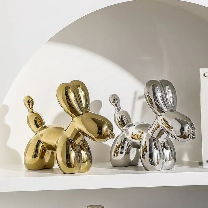 Nordycka ceramiczna rzeźba psa balonowego złota dekoracja zwierząt statuetka ozdoba do salonu kreatywna ozdoba na biurko dekoracja wnętrza