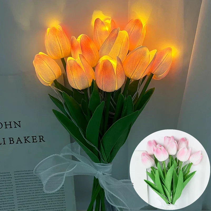Lampa LED z sztucznym bukietem tulipanów idealna na prezenty lub jako dekoracja domu na przyjęcia weselne