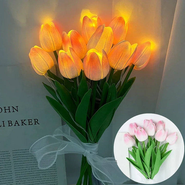 Lampa LED z sztucznym bukietem tulipanów idealna na prezenty lub jako dekoracja domu na przyjęcia weselne