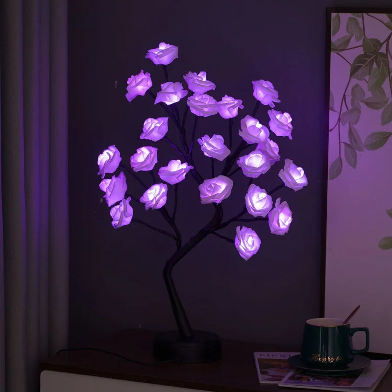 RGB Różowe Kwiatowe Lampki Choinkowe 24LED USB Bateria Lampka Stołowa Bajkowa Nocna Lampka Dekoracyjna na Przyjęcia, Boże Narodzenie, Ślub, Sypialnia
