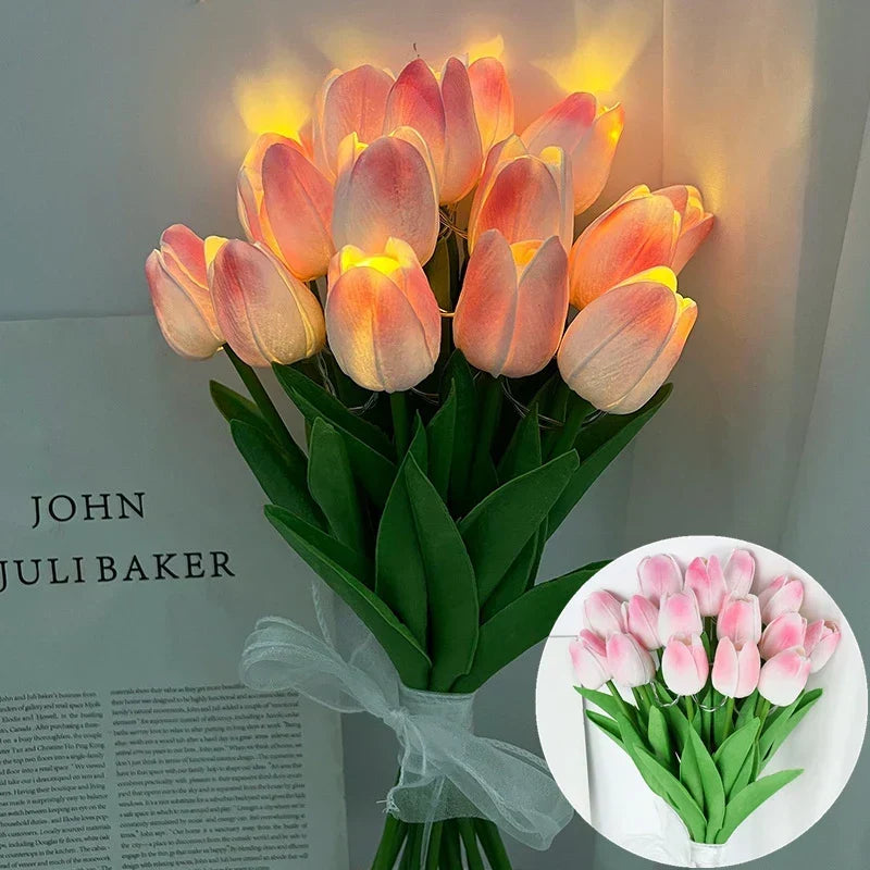 Lampa LED z sztucznym bukietem tulipanów idealna na prezenty lub jako dekoracja domu na przyjęcia weselne