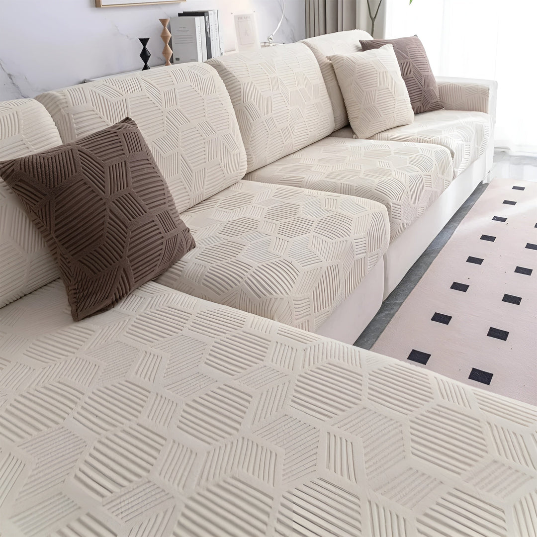 Pokrowiec na sofę Jacquard z geometrycznym wzorem – Miękki i przyjazny dla zwierząt | Idealny do ochrony i przytulnych przestrzeni życiowych |