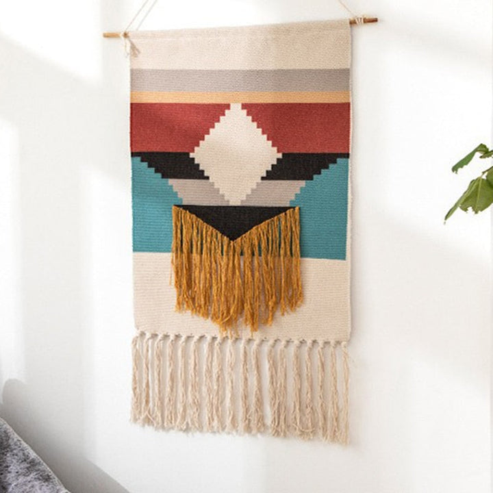 Boho Tkanina Ścienna, Makrama, Dekoracja Domu, Bawełnowy Frędzel, Ręcznie Wykonane, Tkane, Geometriczna Sztuka na Płótnie, Tkaniny na Tło