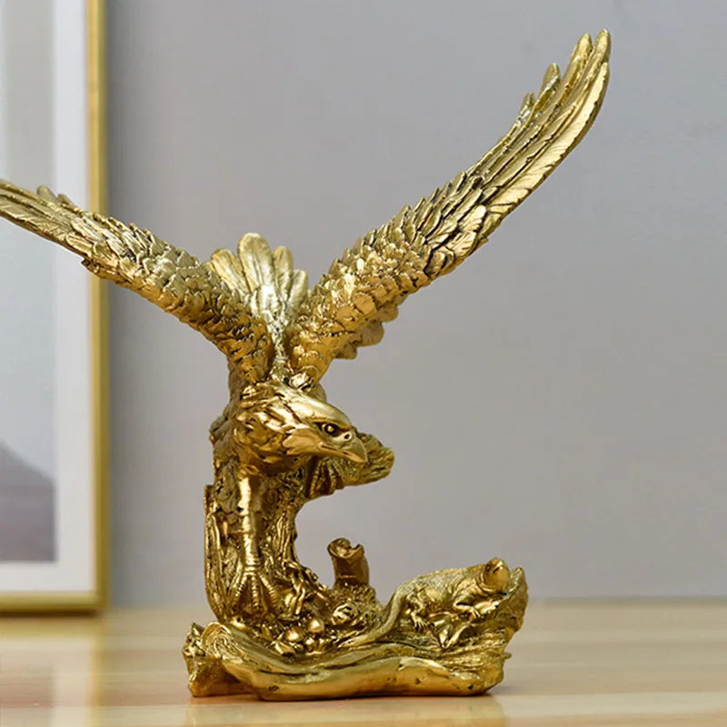 Figurka Orła Złotego z Żywicy - Artystyczny Model Zwierzęcia do Domu lub Biura - Feng Shui Dekoracyjna Figura