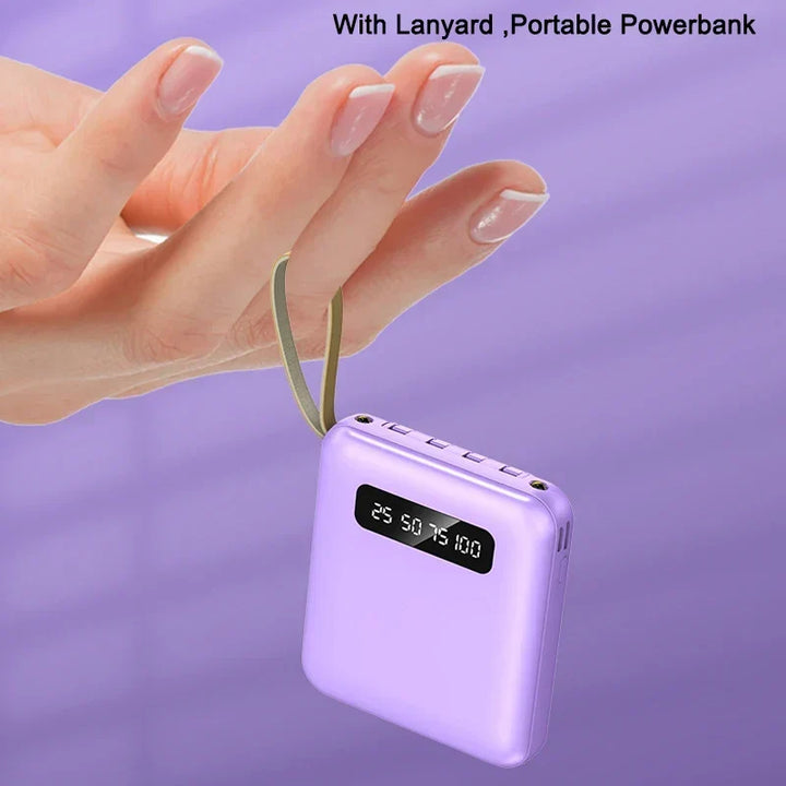 Mini Powerbank z Lustrzanym Wyświetlaczem | 20 000 mAh | Funkcja Szybkiego Ładowania i Zintegrowane Kable | Dla iPhone, Samsung, Xiaomi i innych