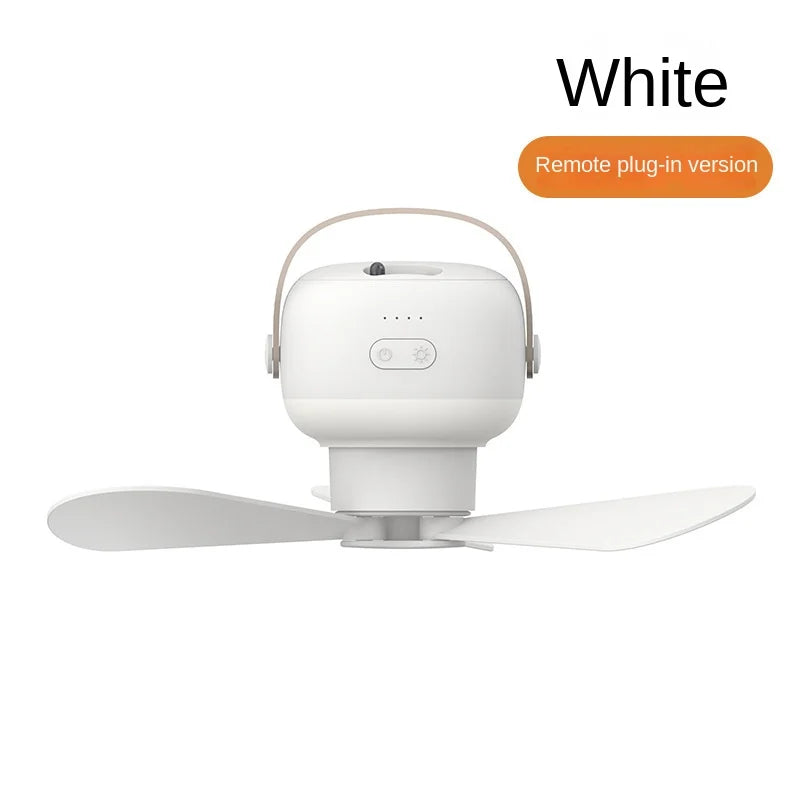 Przenośny Bezprzewodowy Mini Wentylator Sufitowy – Wentylator USB z Pilotem, Stojak, Nocna Lampa do Domu, na Zewnątrz i Kemping |