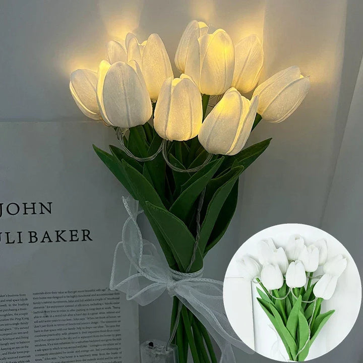 Lampa LED z sztucznym bukietem tulipanów idealna na prezenty lub jako dekoracja domu na przyjęcia weselne