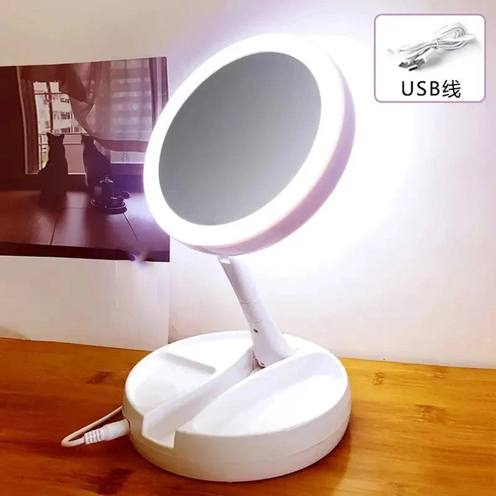 Lustro podróżne Glamora LED | Dwustronne i 10x powiększenie | Składane i przenośne | Z komorą na akcesoria