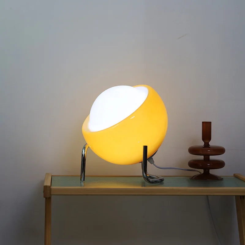 Lampa Stołowa Aurivio | Szkło i Stal Nierdzewna | Retro-Nordycki Design | LED Nocna Lampa Beżowa/Pomarańczowa | Ø21×H25 cm