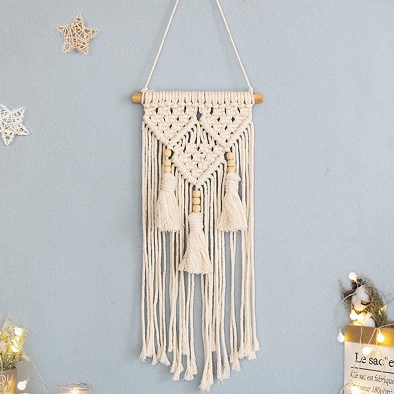 Boho Tkanina Ścienna, Makrama, Dekoracja Domu, Bawełnowy Frędzel, Ręcznie Wykonane, Tkane, Geometriczna Sztuka na Płótnie, Tkaniny na Tło