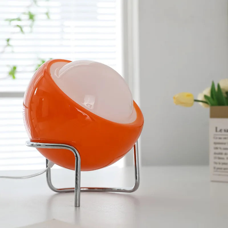 Lampa Stołowa Aurivio | Szkło i Stal Nierdzewna | Retro-Nordycki Design | LED Nocna Lampa Beżowa/Pomarańczowa | Ø21×H25 cm