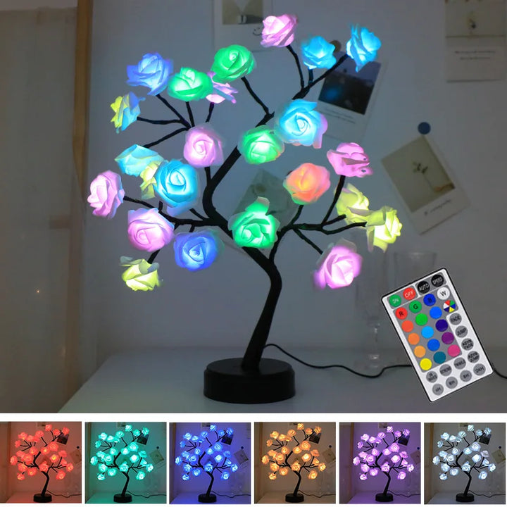 RGB Różowe Kwiatowe Lampki Choinkowe 24LED USB Bateria Lampka Stołowa Bajkowa Nocna Lampka Dekoracyjna na Przyjęcia, Boże Narodzenie, Ślub, Sypialnia