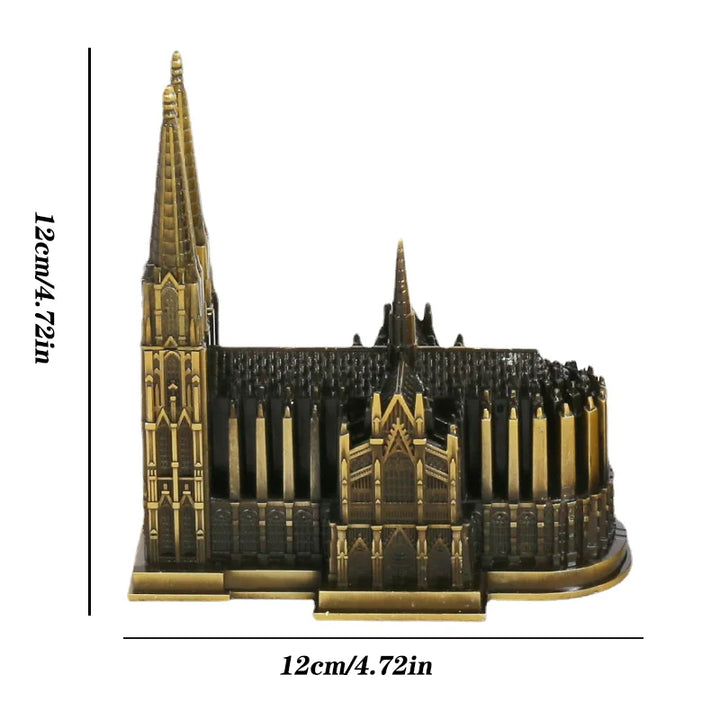 Model Katedry Kolońskiej Metal Antyczny Brąz Niemcy Figurka Budynku Katedry Kolońskiej Światowej Sławy Zabytek Architektury Dekoracja