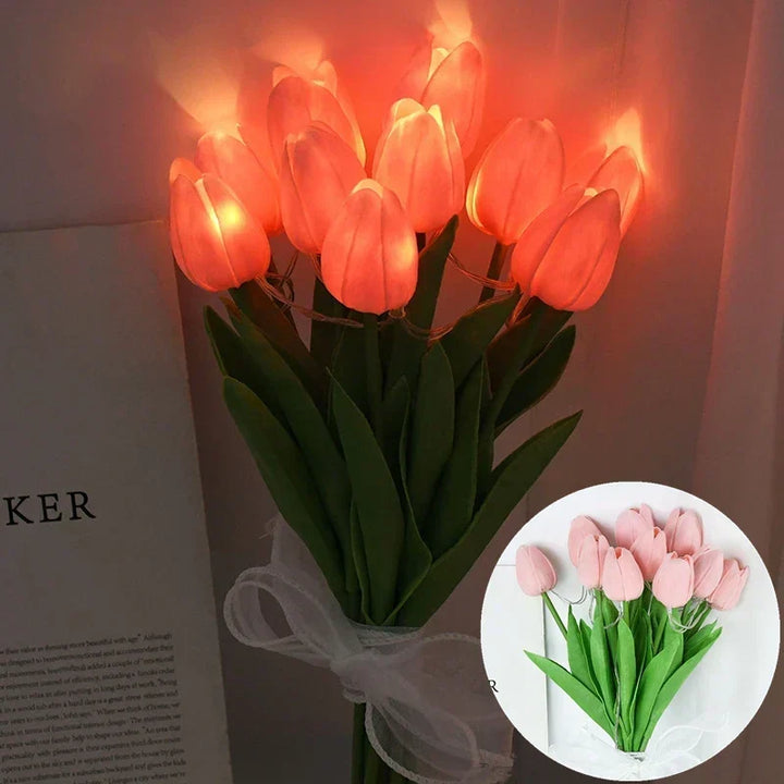 Lampa LED z sztucznym bukietem tulipanów idealna na prezenty lub jako dekoracja domu na przyjęcia weselne