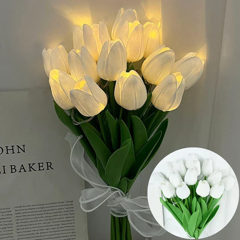 Lampa LED z sztucznym bukietem tulipanów idealna na prezenty lub jako dekoracja domu na przyjęcia weselne