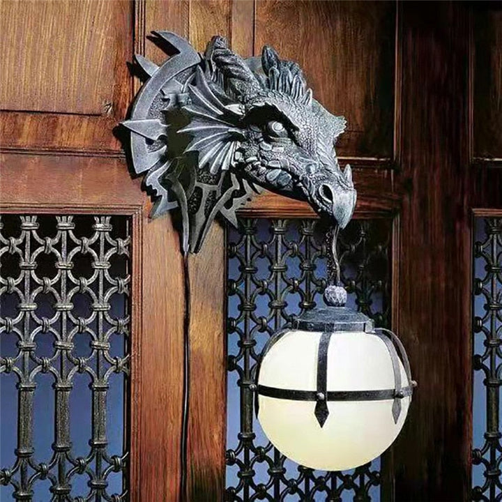 Lampion LED z Głową Smoka wykonany z Żywicy do Unikalnej Dekoracji Halloweenowej