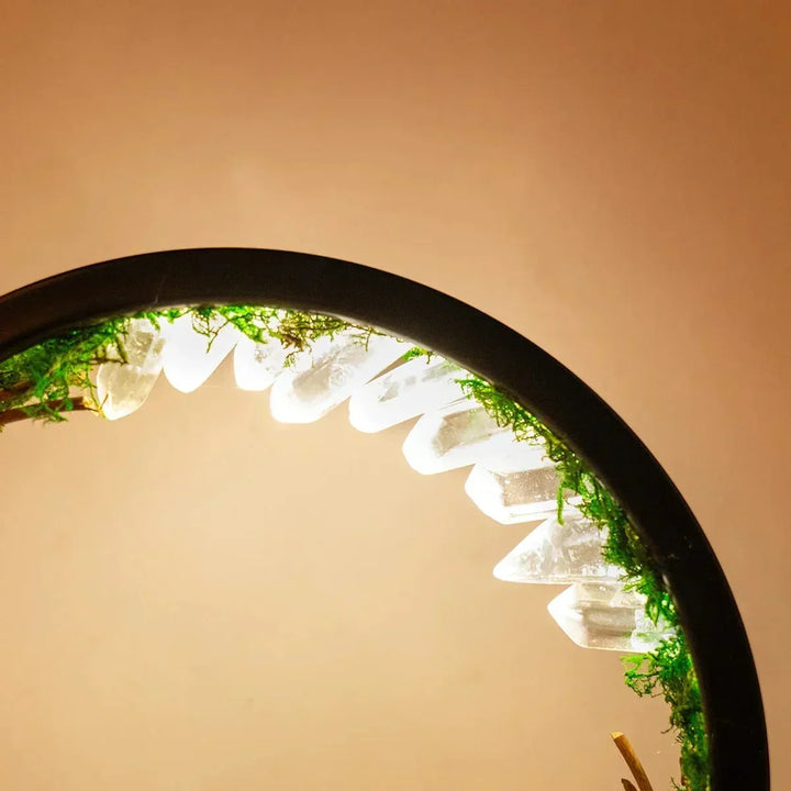 Elegancka lampa nocna - Okrągła rama - Zielone kryształy - Stylowa dekoracja