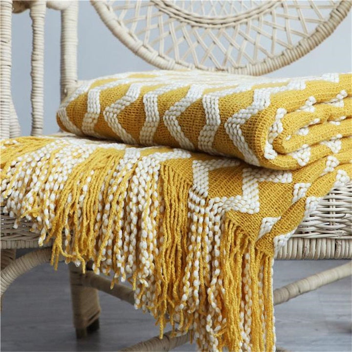 ŻÓŁTY WZÓR BOHO W KRATĘ