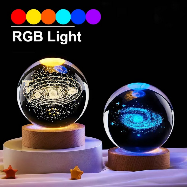 Lampa nocna w kształcie kryształowej kuli RGB o średnicy 2,36 cala z Drogą Mleczną i Księżycem - Dekoracja nocna inspirowana kosmosem