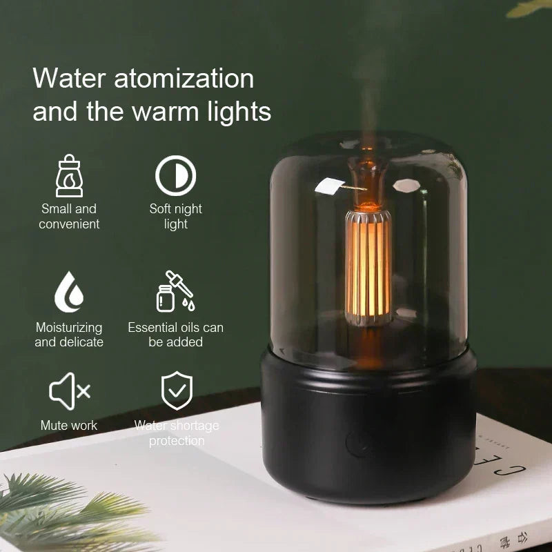 Retro Aromatyzer z Nocną Lampką - USB Nawilżacz Powietrza z Olejkami Eterycznymi do Domu i Biura