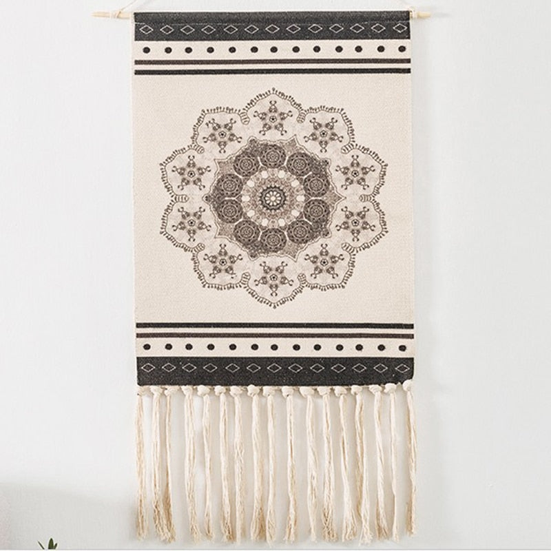 Boho Tkanina Ścienna, Makrama, Dekoracja Domu, Bawełnowy Frędzel, Ręcznie Wykonane, Tkane, Geometriczna Sztuka na Płótnie, Tkaniny na Tło