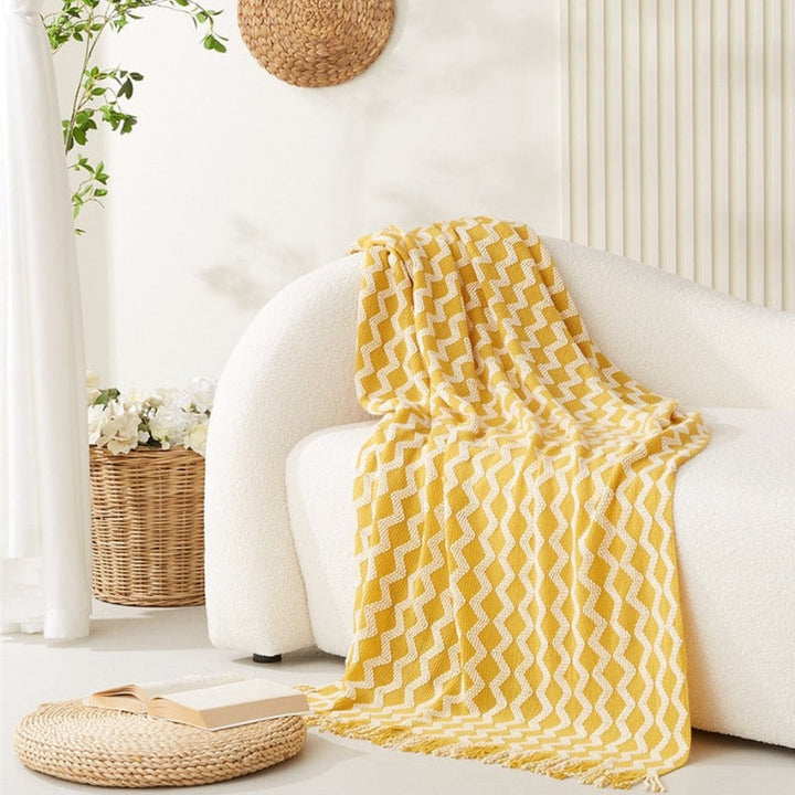 ŻÓŁTY WZÓR BOHO W KRATĘ