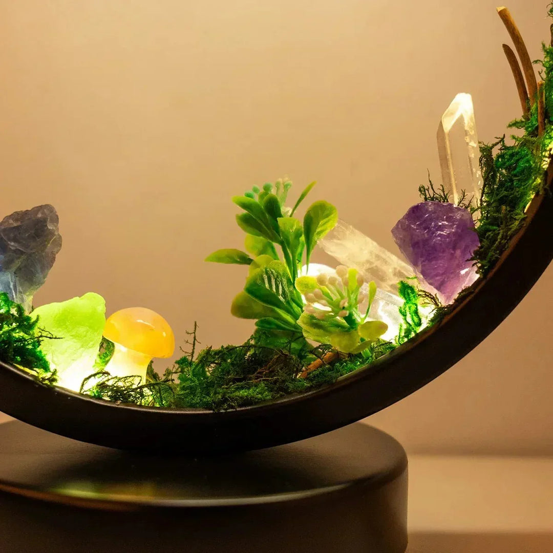 Elegancka lampa nocna - Okrągła rama - Zielone kryształy - Stylowa dekoracja