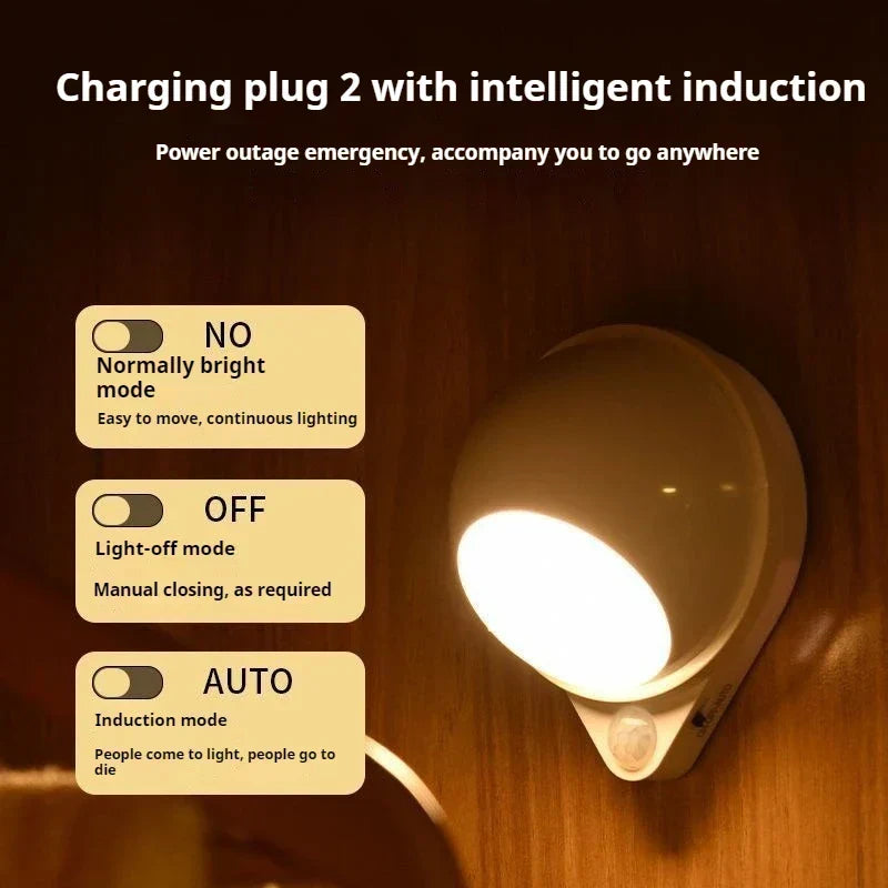 Inteligentna LED Lampa Nocna GlowMate 360 | Obrót 360° | Czujnik Ruchu | Ładowanie przez USB
