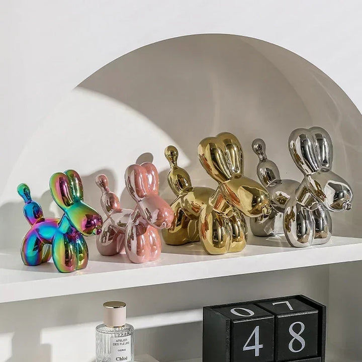 Nordycka ceramiczna rzeźba psa balonowego złota dekoracja zwierząt statuetka ozdoba do salonu kreatywna ozdoba na biurko dekoracja wnętrza