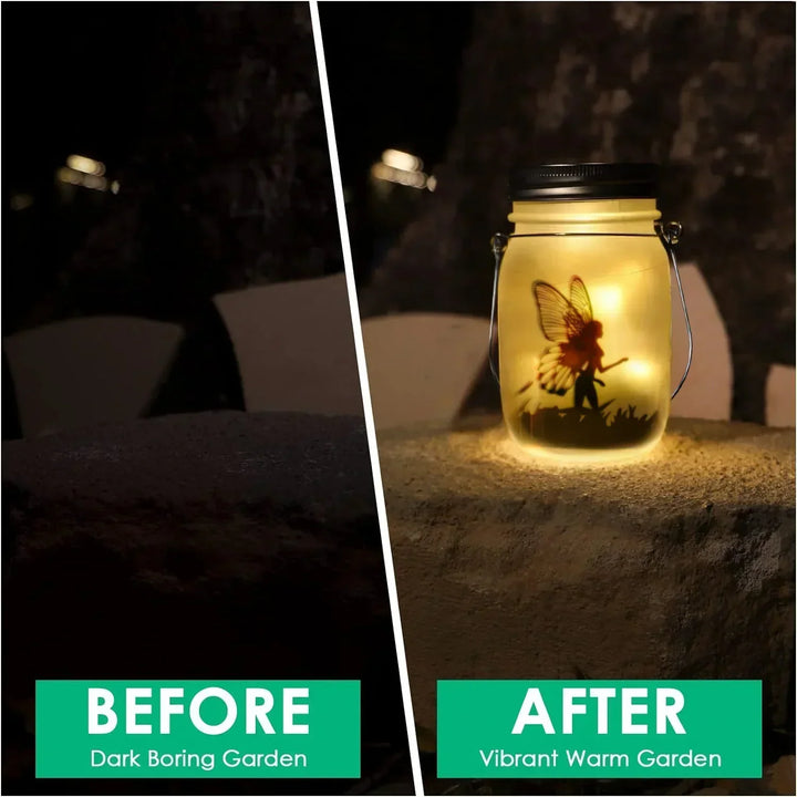Lampion Wróżkowy ze Szkła - Solarna Lampa w Słoiku, IP65 Wodoodporna Lampa Wisząca na Zewnątrz