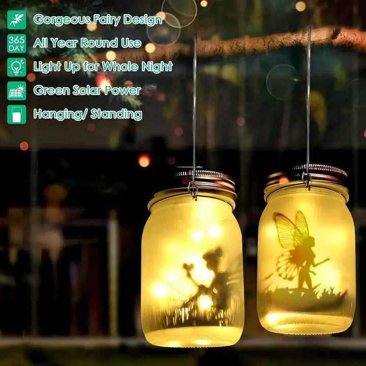 Lampion Wróżkowy ze Szkła - Solarna Lampa w Słoiku, IP65 Wodoodporna Lampa Wisząca na Zewnątrz
