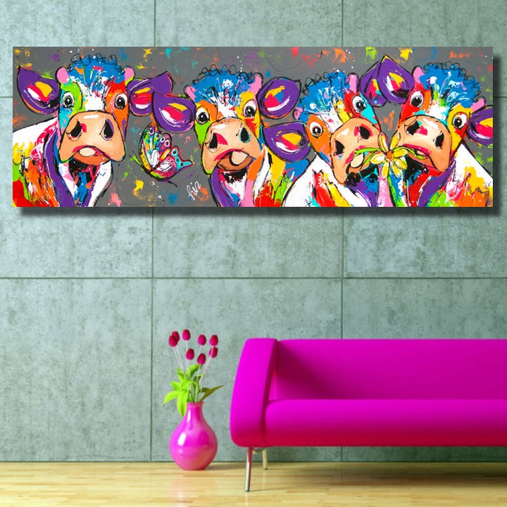 kolorowe Krowy Dekoracja Ścienna Canvas HD Druk Bez Ramy, Rozmiar: 40×120cm