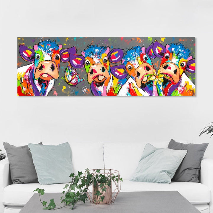 kolorowe Krowy Dekoracja Ścienna Canvas HD Druk Bez Ramy, Rozmiar: 40×120cm