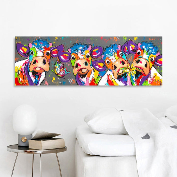 kolorowe Krowy Dekoracja Ścienna Canvas HD Druk Bez Ramy, Rozmiar: 40×120cm