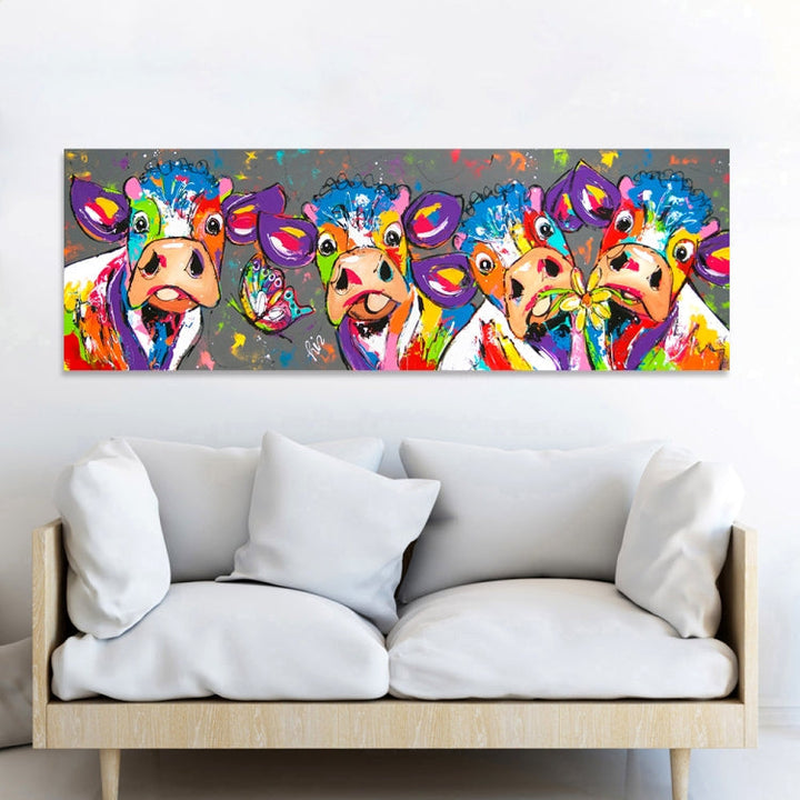 kolorowe Krowy Dekoracja Ścienna Canvas HD Druk Bez Ramy, Rozmiar: 40×120cm