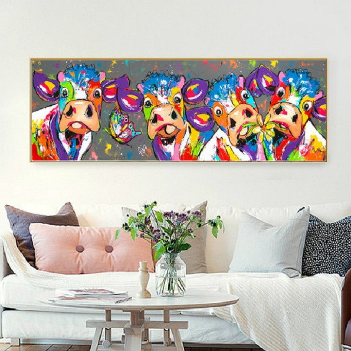 kolorowe Krowy Dekoracja Ścienna Canvas HD Druk Bez Ramy, Rozmiar: 40×120cm