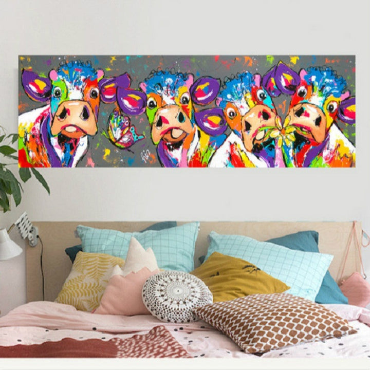 kolorowe Krowy Dekoracja Ścienna Canvas HD Druk Bez Ramy, Rozmiar: 40×120cm