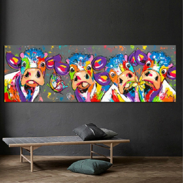 kolorowe Krowy Dekoracja Ścienna Canvas HD Druk Bez Ramy, Rozmiar: 40×120cm