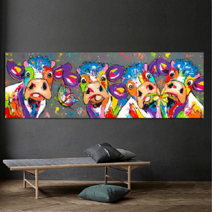 kolorowe Krowy Dekoracja Ścienna Canvas HD Druk Bez Ramy, Rozmiar: 40×120cm