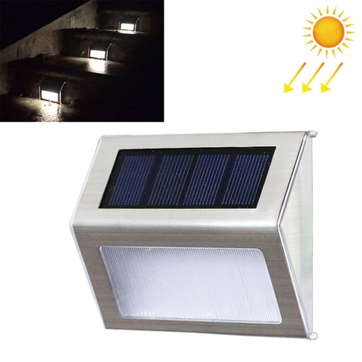 2SZT Solarna Lampa Ścienna ze Stali Nierdzewnej 3 LED do Schodów na Zewnątrz, Oświetlenie Ogrodowe (Białe Światło)