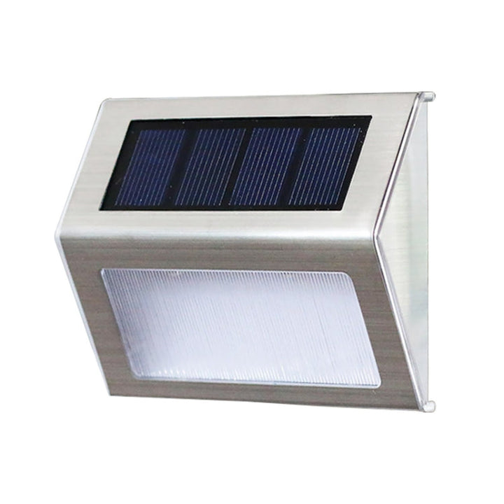 2SZT Solarna Lampa Ścienna ze Stali Nierdzewnej 3 LED do Schodów na Zewnątrz, Oświetlenie Ogrodowe (Białe Światło)