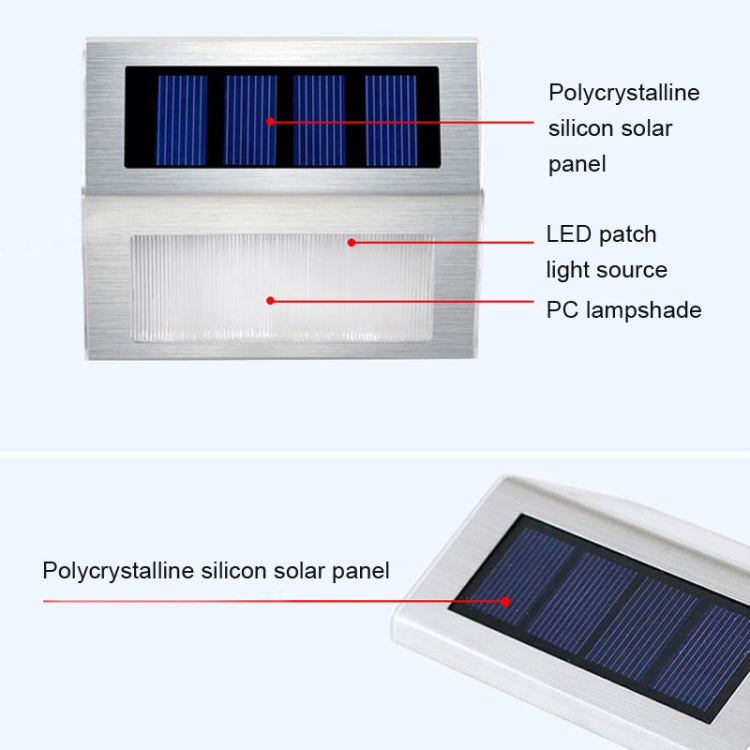2SZT Solarna Lampa Ścienna ze Stali Nierdzewnej 3 LED do Schodów na Zewnątrz, Oświetlenie Ogrodowe (Białe Światło)