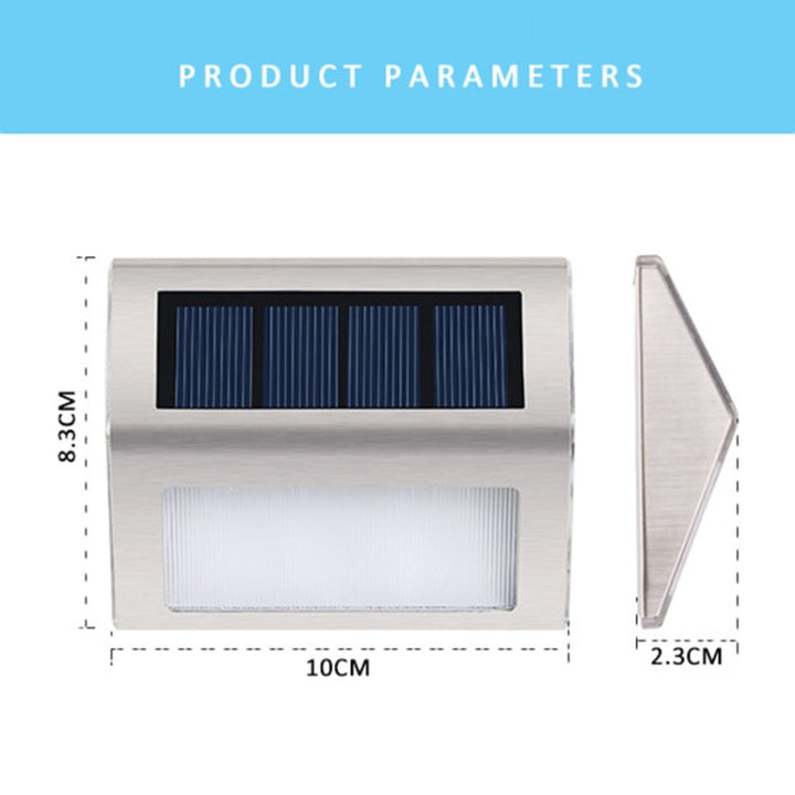 2SZT Solarna Lampa Ścienna ze Stali Nierdzewnej 3 LED do Schodów na Zewnątrz, Oświetlenie Ogrodowe (Białe Światło)