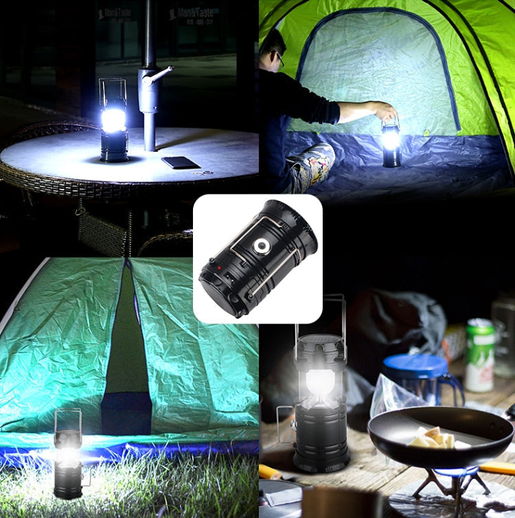 Lampka Namiotowa LED, Solarna, Ładowana Akumulatorem, Rozszerzalna, Wielofunkcyjna Lampa, Obsługuje Wyjście USB, Wtyczka EU (Niebieska)