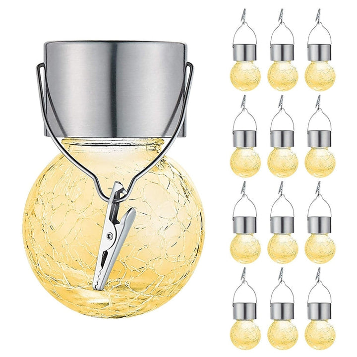 12 PCS Snap Ball Solarna Lampa Żyrandolowa na Zewnątrz Ogród Dziedziniec Świąteczne Oświetlenie Dekoracyjne z Klipsem (Ciepłe Białe Światło)